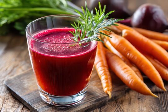 Delicious beet juice with carrots and rosemary, a perfect blend for a healthy lifestyle. - Powered by Adobe