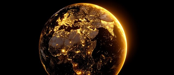 digitally rendered earth with golden illumination at nighttime
