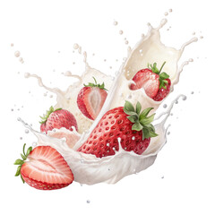 Watercolor Strawberry Milk Splash isolated on a transparent background fruit