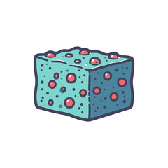 Colorful, textured sponge with red dots on a white background, ideal for cleaning or artistic use