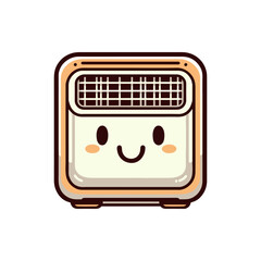 Cute cartoon heater with a smiling face, set against a minimalist white background, ideal for cozy home illustrations