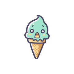 Cute cartoon ice cream cone with a surprised expression on a white background, perfect for children's themes
