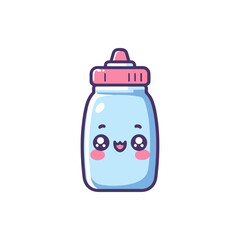 Cute cartoon mustard bottle with a smiling face, set against a simple white background