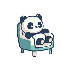 Cute cartoon panda sitting comfortably in a chair, creating a playful and relaxed atmosphere