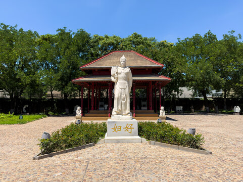 Statue of Fu Hao (Chinese name inscribed on base stone) outside her tomb, wife and general of King Wu Ding, at Yinxu Palace and Temple Historic Site in Anyang, Henan, China. UNESCO World Heritage Site