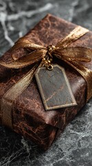 Wrapped gift on dark marble