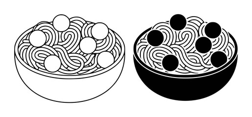 Spaghetti and Meatballs Line Art and Silhouette pasta food
