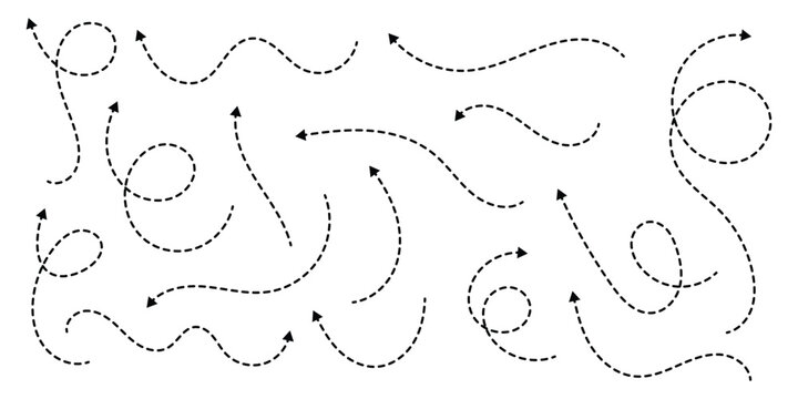 Squiggle line dashed arrow. Dash curved vector editable stroke arrow. Isolated on white background. Vector illustration. EPS 10