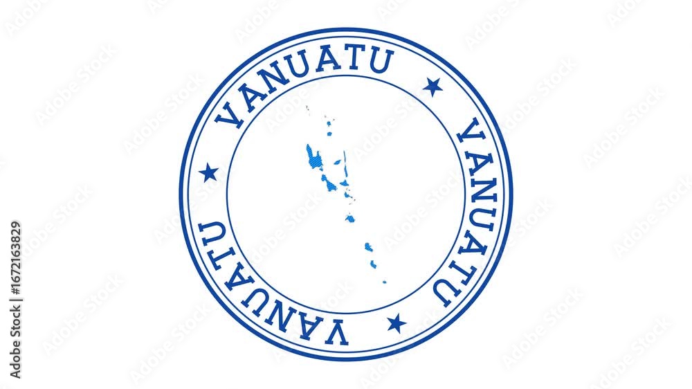 Aufkleber vanuatu intro. badge with the circular name and map of country. vanuatu round logo animation.