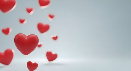 Obraz premium Floating Red Hearts on a Light Background Valentines Day