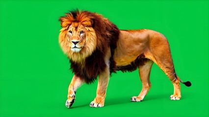 Fototapeta premium Lion Walking on Green Background