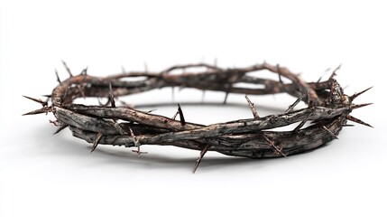 Fototapeta premium Crown of Thorns Against a White Background Representing Sacrifice, Suffering, and Faith