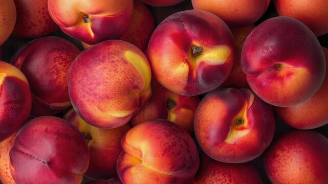 A basket full of juicy peaches stacked on top of each other