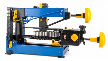 Fototapeta premium Cable stripping machine with adjustable blades rotating handle and heavy duty frame isolated on white background industrial electrician cable preparation device 