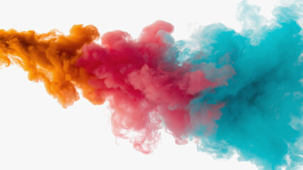 Colorful Smoke Cloud with Orange Pink and Teal on White Background