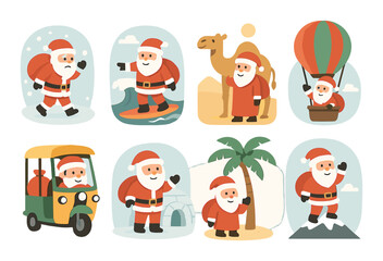 Santa's global adventures: surfing, safari, and hot air balloon holiday wonders