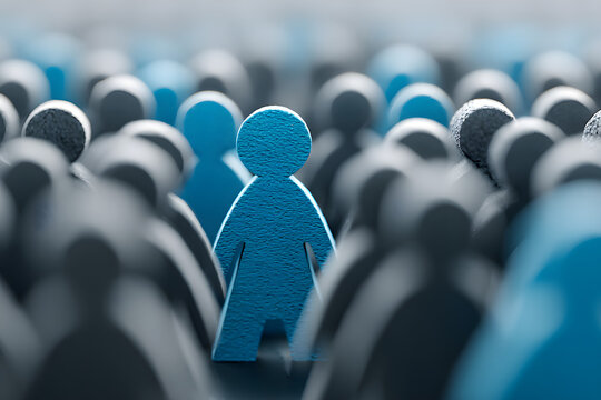 A 3D render of a team walking through a studio, a row of white plastic bottles and plastic pipes, a digital sound mixing console