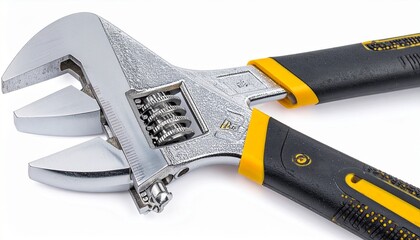 Insulated adjustable wrench with durable steel jaws ergonomic handle and safety certification isolated on white background electrician fastening tool
