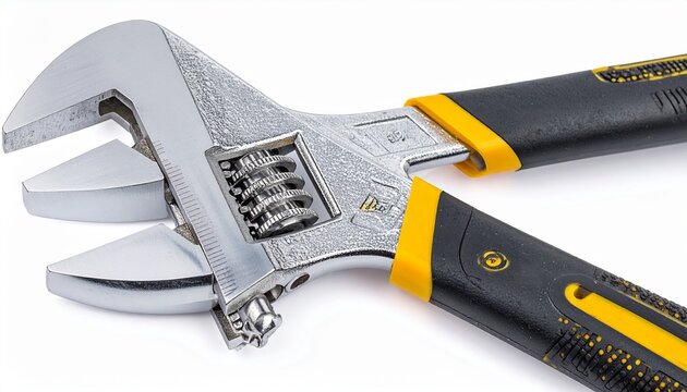 Insulated adjustable wrench with durable steel jaws ergonomic handle and safety certification isolated on white background electrician fastening tool

