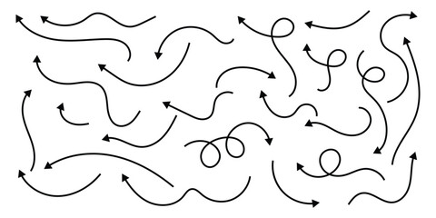 Hand drawn arrow vector icons set. Sketch arrow design for business plan and education. Doodle arrows on white background