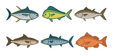 Obraz premium Colorful cartoon fish collection on gradient background