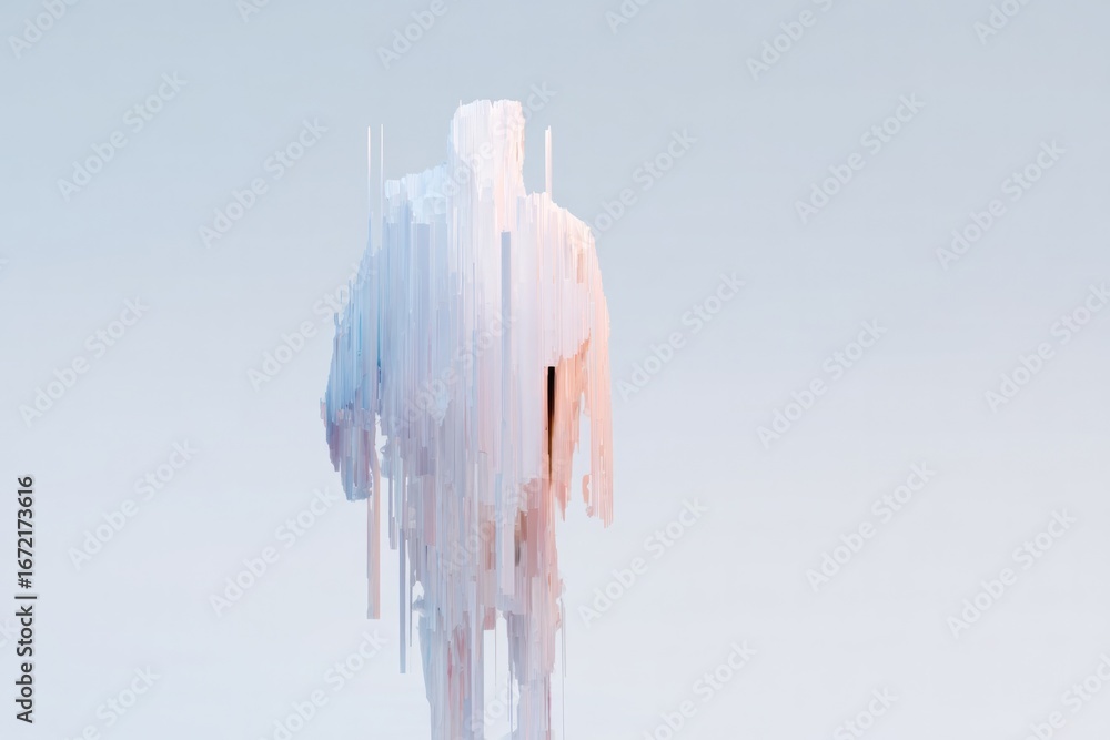 Aufkleber abstract figure emerges from fragmented lines, creating sense of