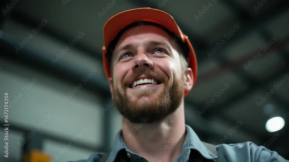Poster a man with a distinctive beard wears an orange hat, perfect for adding a pop of color to your image 