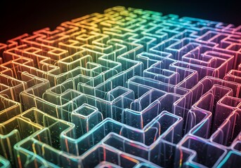 Abstract colorful labyrinth design symbolizing complexity problem-solving strategies and intricate pathways for