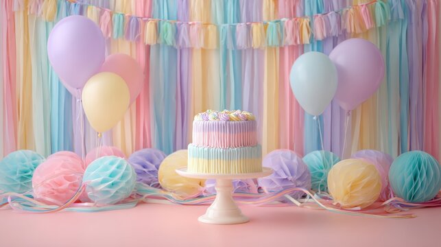 Colorful science-themed birthday background with bright abstract shapes, glowing molecules, festive balloons, dna strand patterns, and futuristic laboratory elements in vibrant party design