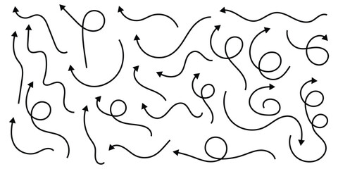 Hand drawn arrow vector icons set. Sketch arrow design for business plan and education. Doodle arrows on white background