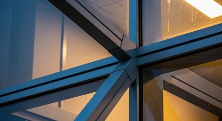 Obraz premium Modern architectural glass window with metal frame and geometric design