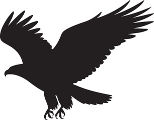 silhouette of eagle in flight vector illustration with spread wings and talons detailed shape for nature design