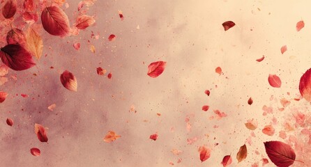 Fototapeta premium Autumn leaves swirling in a soft, hazy atmosphere