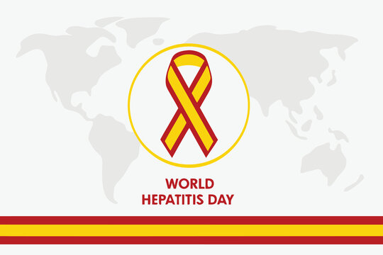 World Hepatitis Day with yellow and red ribbon and world map liver disease