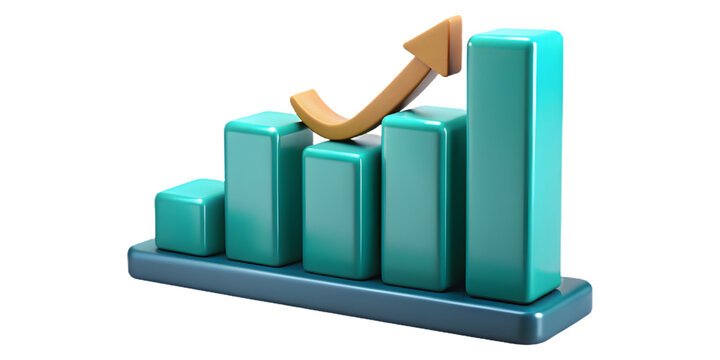 3d icon of 3d bar chart with upward arrow isolated on transparent background