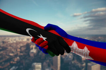 Shaking hands Libya and Cambodia new