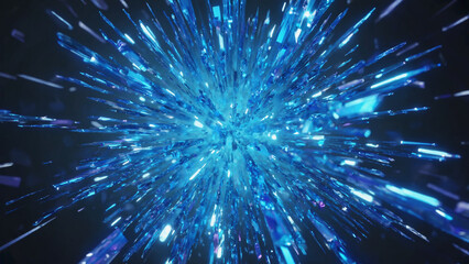 Fototapeta premium Abstract Blue Geometric Crystal Burst on Dark Background