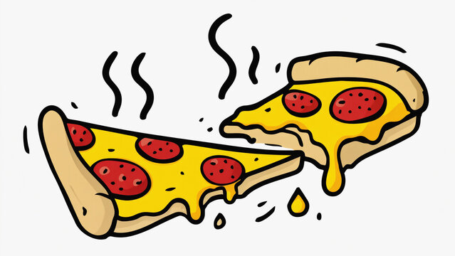 Cartoon Pizza Slices with Pepperoni and Melted Cheese on White