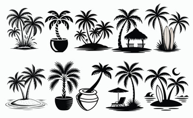 Obraz premium palm tree silhouette vector tropical