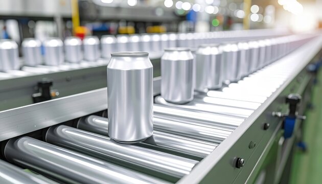 Aluminum Cans on Roller Conveyor