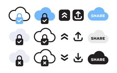 Cloud Storage, Share, and Security Icons