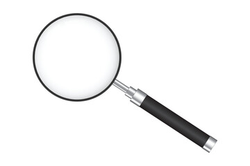 Realistic transparent magnifying glass isolated background lens search tool zoom magnify optical loupe clarity optical lens magnifier reflection inspection vector illustration design