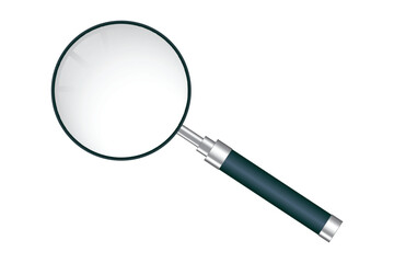 Realistic transparent magnifying glass isolated background lens search tool zoom magnify optical loupe clarity optical lens magnifier reflection inspection vector illustration design