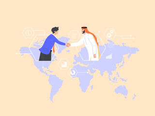 Expanding markets or businesses to a global level, trading goods and services internationally