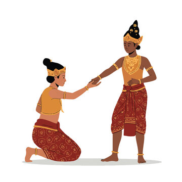 Two Balinese dancers performing traditional Pendet dance on stage with intricate costumes and graceful movements showcasing cultural heritage.