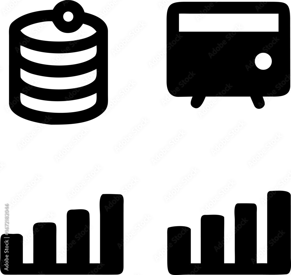Poster data server storage with analytical business graph icon set for modern business technology design