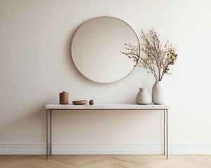 Highend entryway with grand mirror, marble console, and tasteful accessories