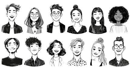 Diverse illustrated portraits of young people