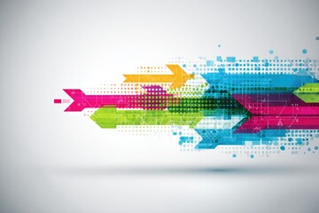 Abstract tech background with colorful arrows and halftone patterns