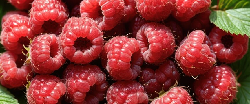 Juicy Red Raspberries Close-Up Fresh Summer Berries